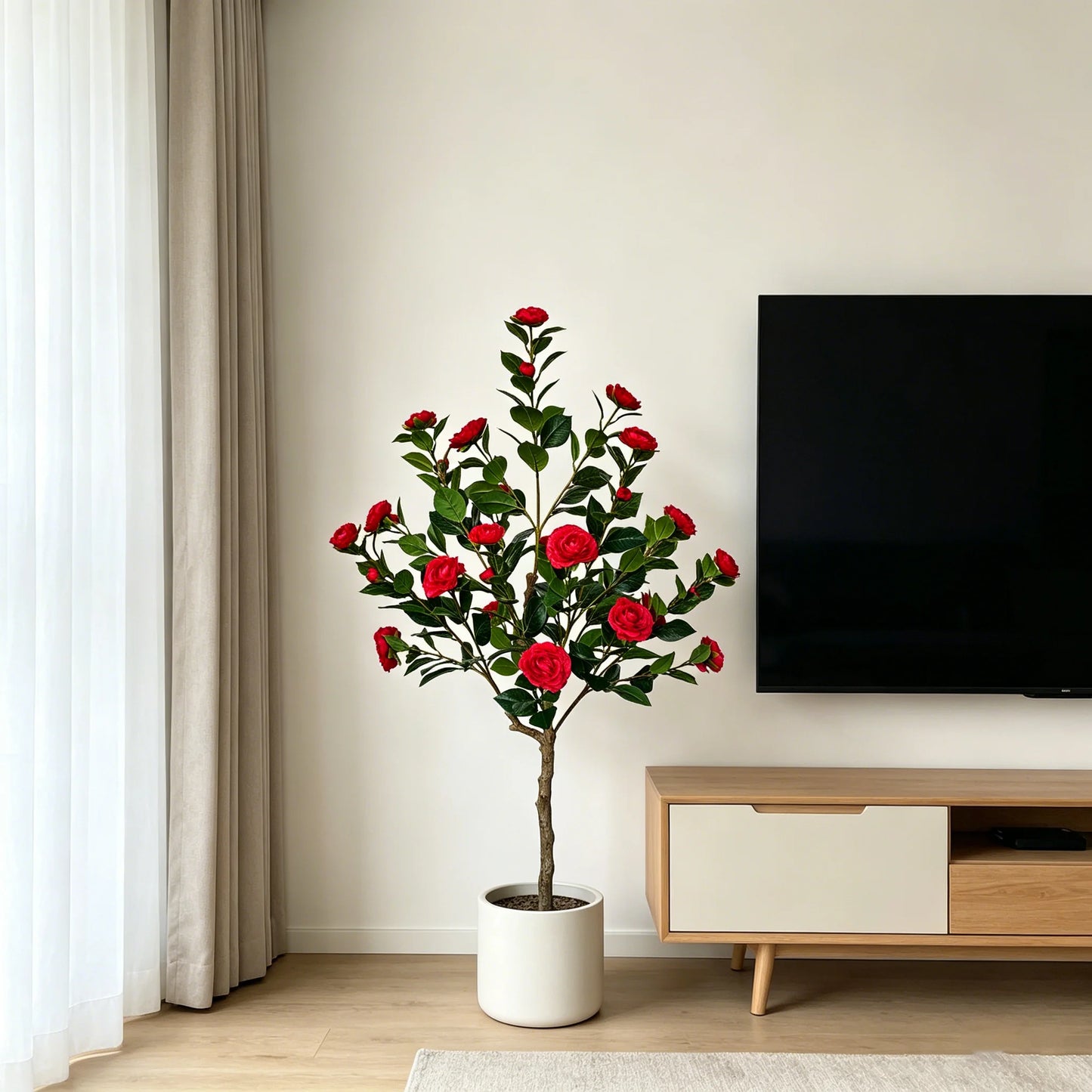 90-180CM Artificial Red Camellia Plant Ornament indoor outdoor for home wedding room balcony garden decoration for Christmas