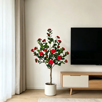 90-180CM Artificial Red Camellia Plant Ornament indoor outdoor for home wedding room balcony garden decoration for Christmas