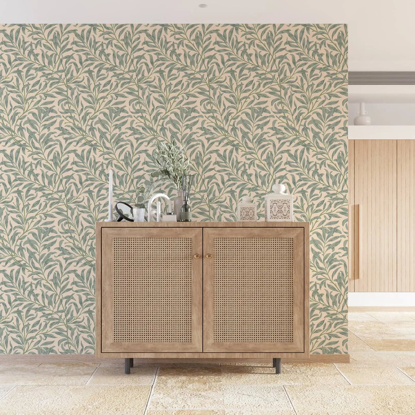 Green Leaf Wallpaper,Beige Color Removable Wallpaper, Self Adhesive Wallpaper Mural, Pasted Wallpaper Peel and Stick