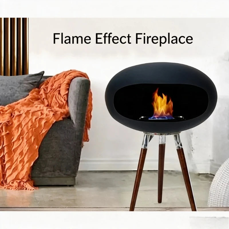 Freestanding Bioethanol Fireplace - Oval Sphere Design Smokeless Real Flame Ethanol Fire Pit for Indoor Outdoor Decor