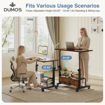 JHK 31.5IN Adjustable Height Mobile Standing Computer Desk with Locking Wheels Metal Frame Portable Workstation for Walking Pad