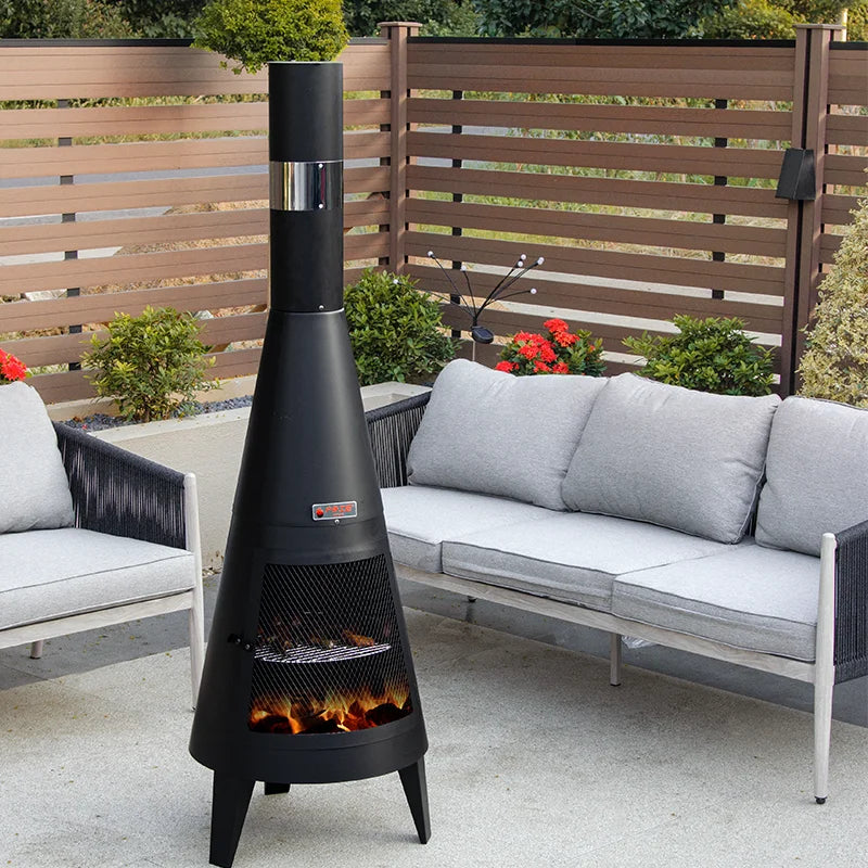 Black Mexican Chiminea Outdoor Fire Pit With Chimney Wood Burning Garden Fireplace For Barbecue Garden Firepit
