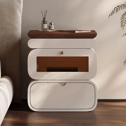 Rustic Nordic Bedside Table With Secret Compartment Safe Curved Cream Nightstand Unique Chic Mesitas De Noche Furniture For Home