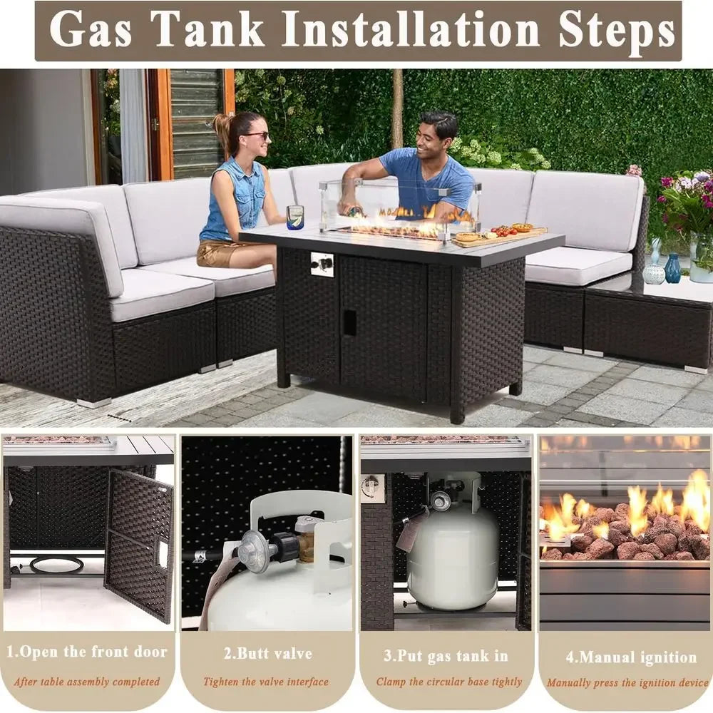 46-inch 55,000 BTU Outdoor Propane Fire Pit Table with Glass Wind Guard for Patio and Garden