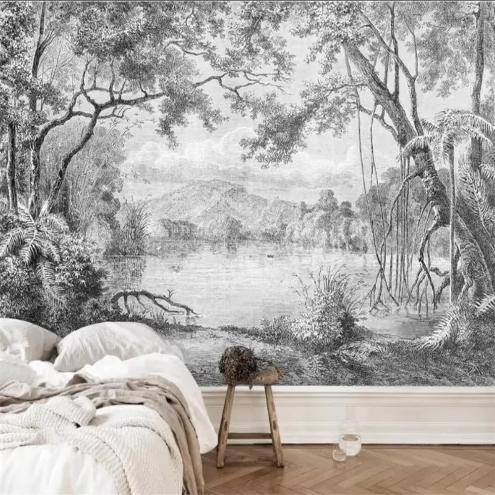 custom European landscape wallpapers oil painting TV background American retro restaurant wallpaper living room big tree mural