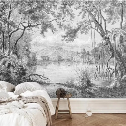 custom European landscape wallpapers oil painting TV background American retro restaurant wallpaper living room big tree mural