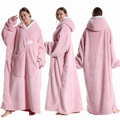 Winter Hooded Sweater Blanket Women Oversized Fleece Blanket With Sleeves Large Pocket Warm Thick TV Hoodie Robe Couple