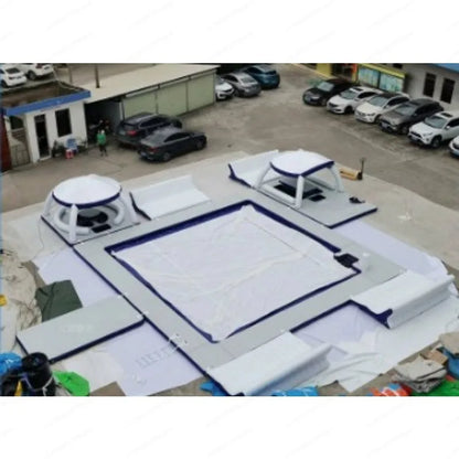 Inflatable Water Floating Island With Canopy Lounge Sofa Platform With Table Ladder For Lake Sea Party