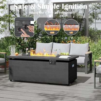 51in Rectangle Propane Fire Pit Table 50000BTU Sliding Tank Holder Glass Wind Guard Removable Lid CSA Certified Gray Customized