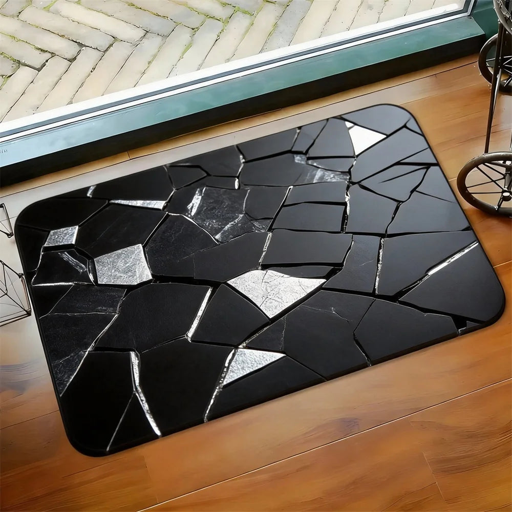 Black Gold Marble Indoor Outdoor Rug – Non-slip Mat for Bathroom Kitchen Living Room Patio Café Bar, Ideal Gift