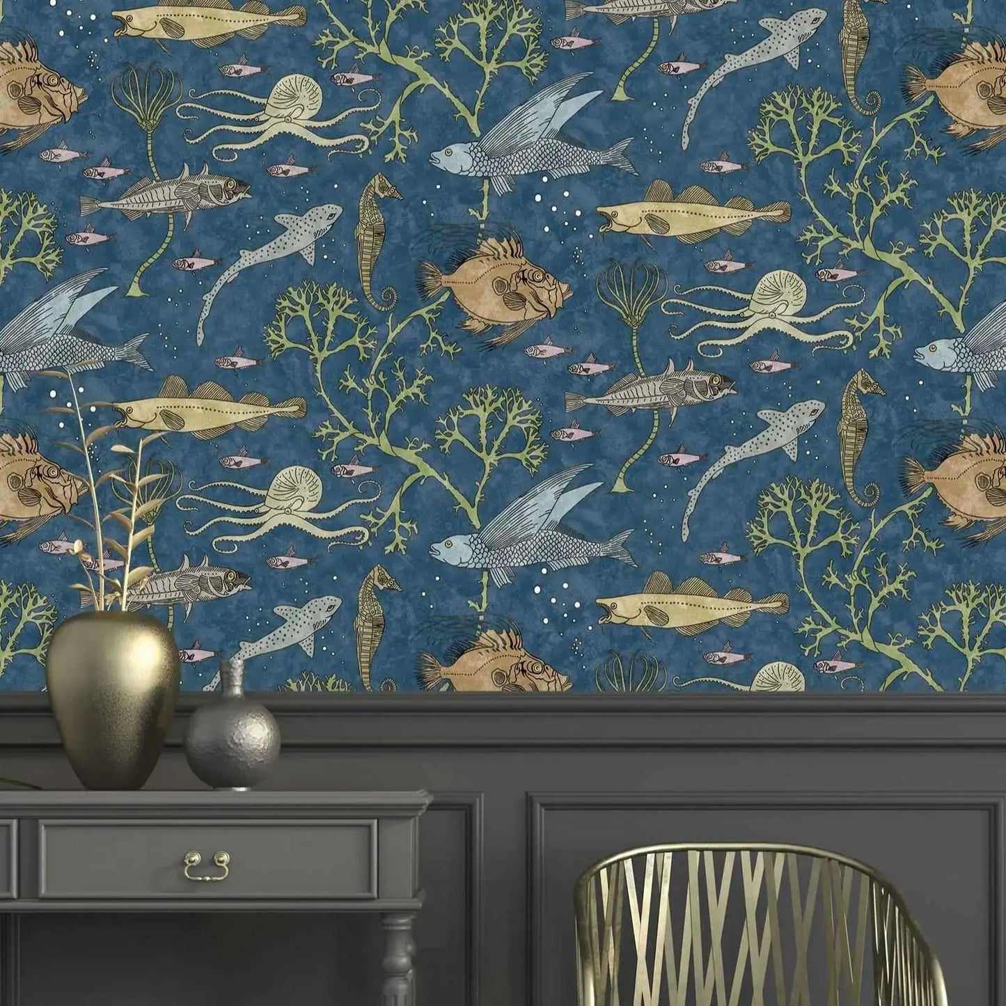 John Dory Wallpaper, Blue Sea Design Wallpaper Peel and Stick Wallpaper,  Fish Nemo Wallpaper, Removable Traditional Wall Papers