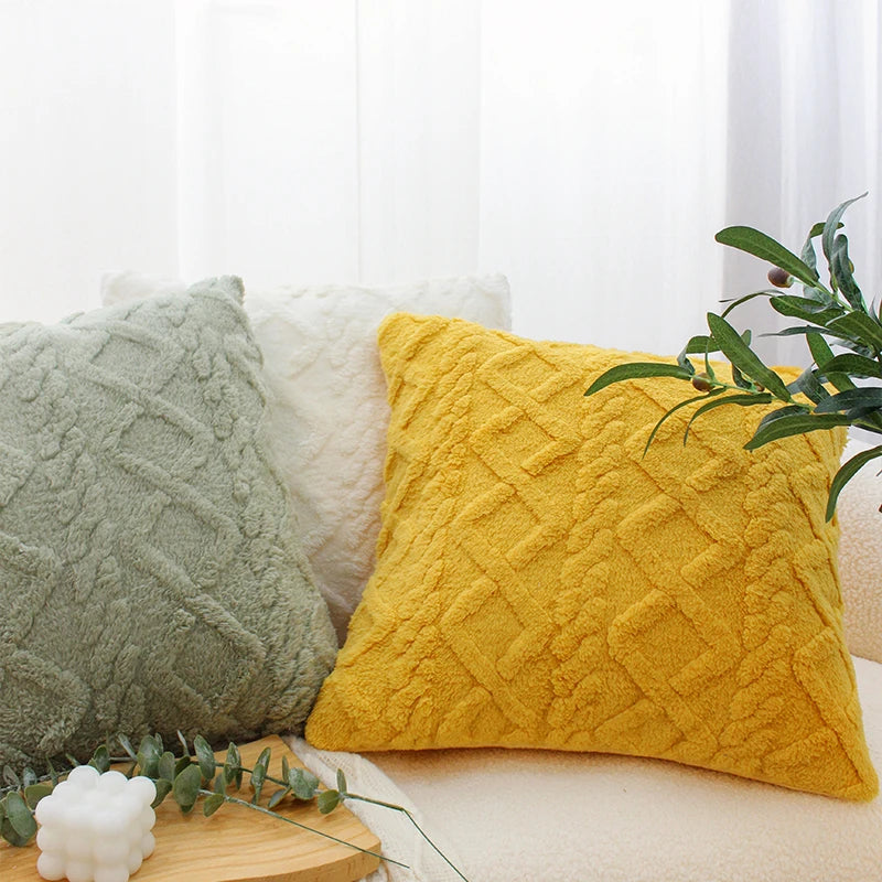 CANIRICA Throw Pillow Cover Cushion for Indoor Sofa Geometric Patterns Plush Faux Wool Pillow Covers Home Decorative 50x50cm