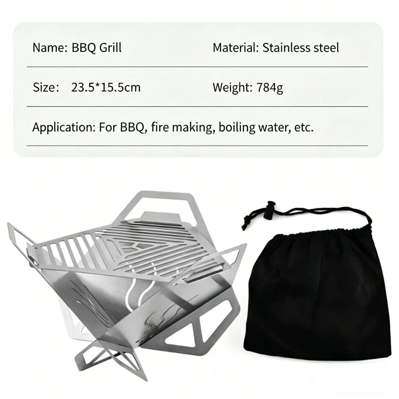 NEW Mini BBQ Grill Stainless Steel Foldable Charcoal Stove Portable Outdoor Camping Picnic Backyard Barbecue Cooking Tool