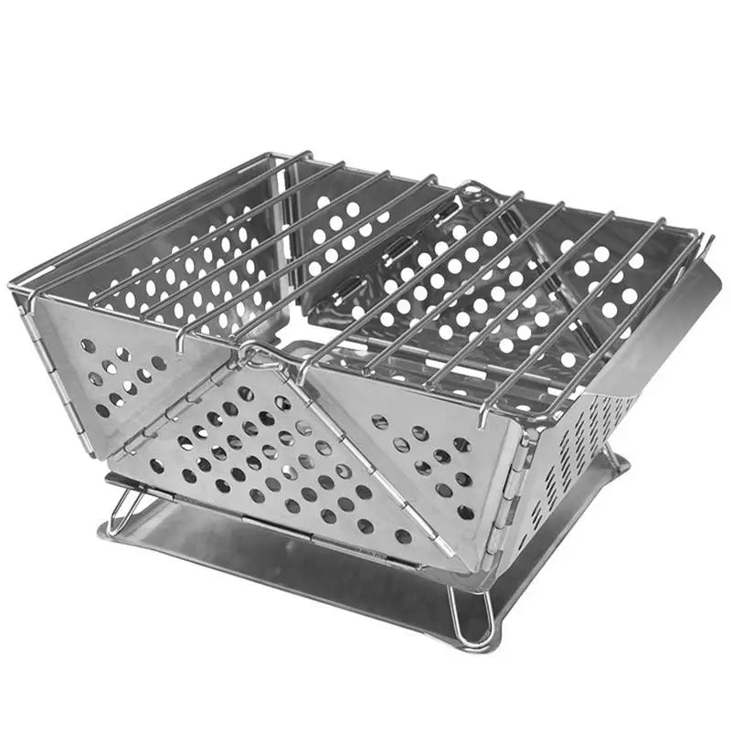 Portable Folding BBQ Grill Camping Split Stainless Steel Fire Pit Tent Stove Outdoor Picnic Accessories Charcoal Grill Burner