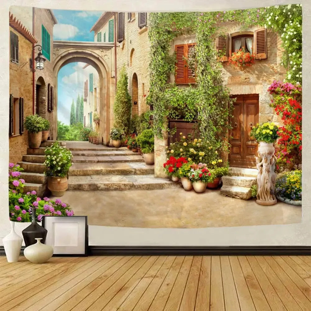 Bohemian Home Wall Decor Living Room Art Hanging Cloth Large Printed Tapestry Retro Town Garden Landscape Wall Hanging