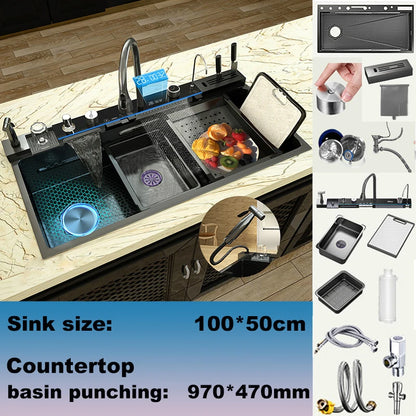 New Modern Stainless Steel Kitchen Sink Multifunctional Sinks Digital Display Large Single Slot Wash Dish Bowl Various Styles