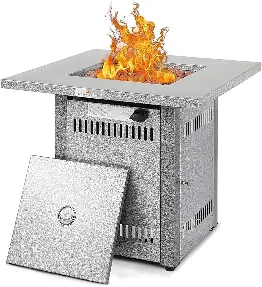 L # Wicker &Rattan Square Propane Fire Pit Table, Outdoor Dinning Gas Fire Table With Lid, Lava Stone, ETL Certification