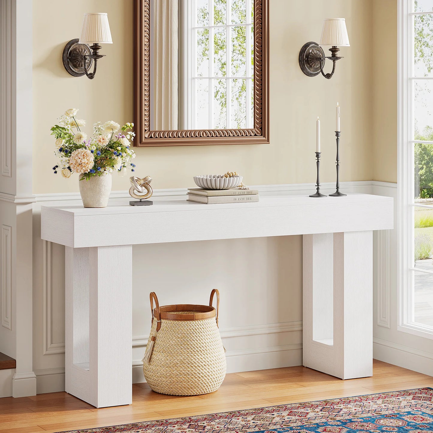Tribesigns Farmhouse Console Table, 63-Inch Long Narrow Sofa Table Behind The Couch, Wooden Rectangular Entryway Table for Entrance, Hallway, Living Room