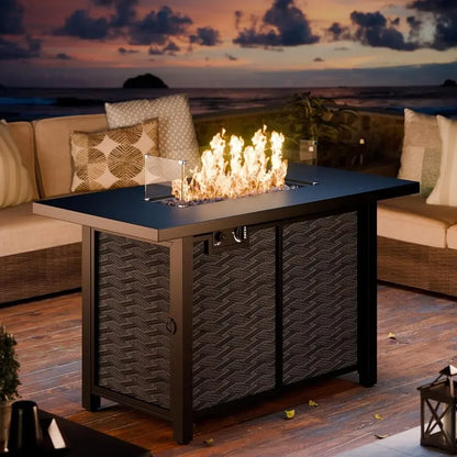 Outdoor Propane Fire Pit Table with Lava Rocks, 43 Diameter, 50,000 BTU, Weather-Resistant Cover Included