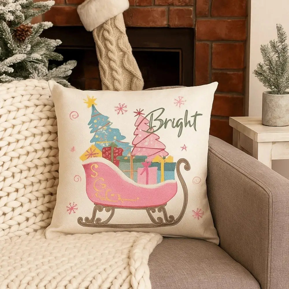 New 45×45cm Christmas Throw Pillow Cover Pink Christmas Tree Removable Pillowcase Linen Soft Sofa Cushion Cover Home Decoration