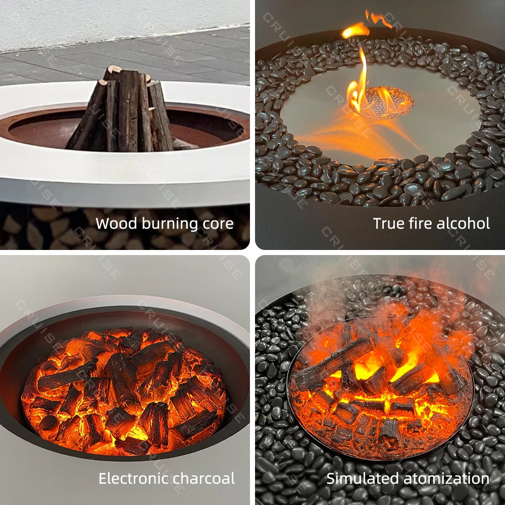 CRUISE High Temperature Resistant Wood/  /  /Atomized/Electronic Table Fireplace With BBQ 1000mm Freestanding Fire Pit
