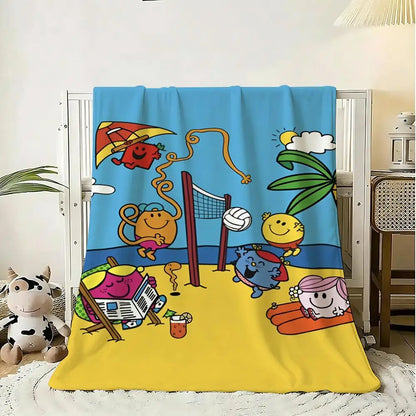 Mr M-Men Little M-Miss Throw Soft Flannel Throw Blanket, Lightweight Breathable Summer Nap Blanket For Home Travel Cozy Decor