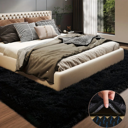 Large plush area rug, decorative rug for living room, super soft and fluffy plush rug for bedroom, home decor rug, black