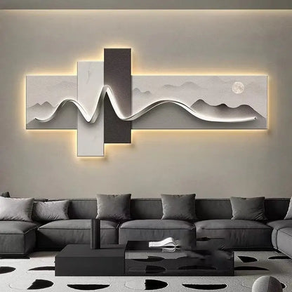 Living room decoration painting, LED ambient light painting, modern luxury sofa background wall, minimalist hanging painting