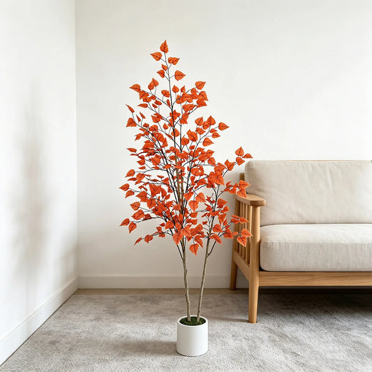 180Cm/5.9Ft Double Trunk Artificial Birch Oak Tree Potted Realistic Faux Plant for Home Office Indoor Outdoor Living Room Decor