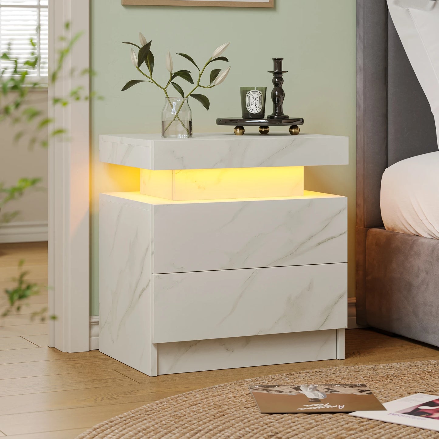 LED Nightstands with 2 Drawers