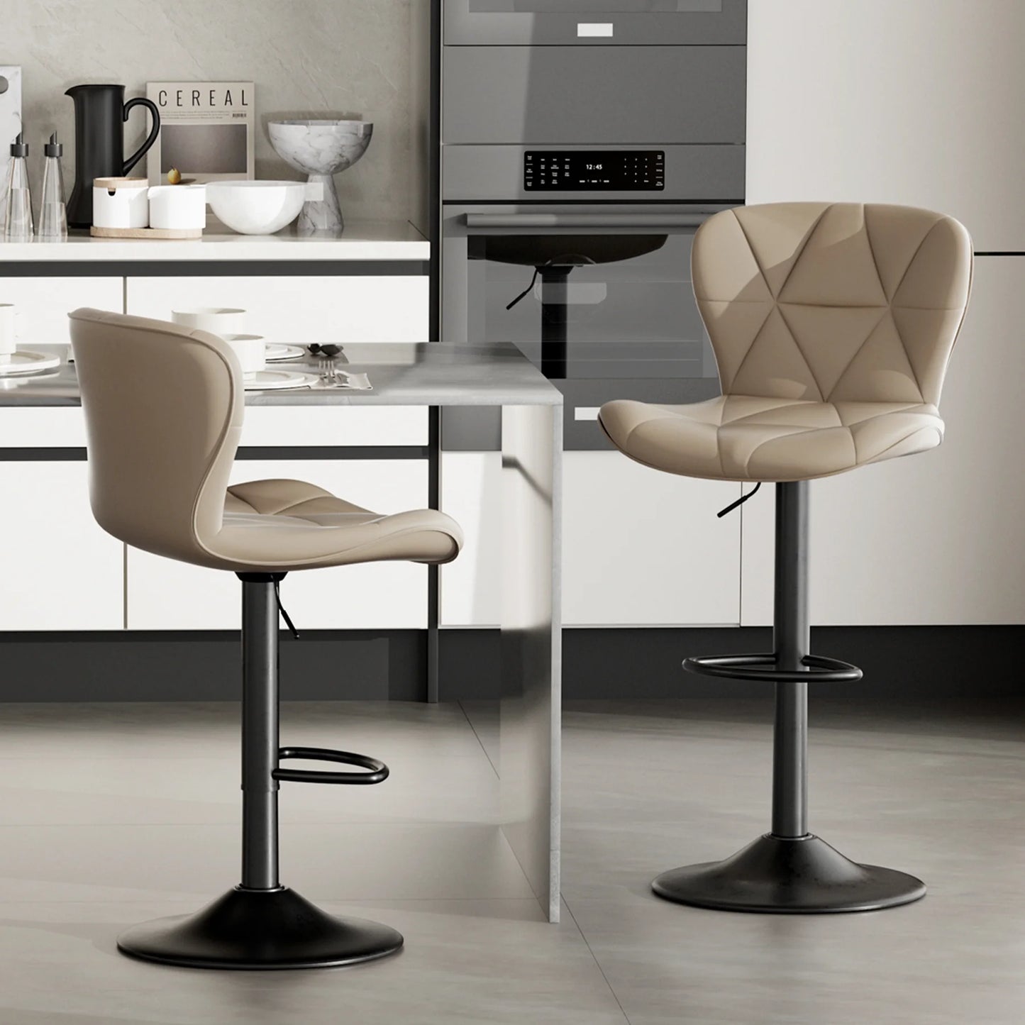2 PCS Bar Stools, 360° Swivel Faux Leather Upholstery, Adjustable Counter Height, For Bars, Kitchens, Restaurants Furniture
