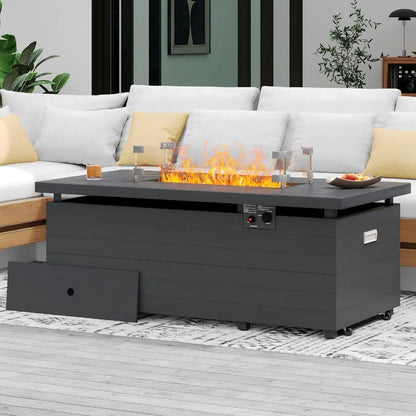 51in Rectangle Propane Fire Pit Table 50000BTU Sliding Tank Holder Glass Wind Guard Removable Lid CSA Certified Gray Customized