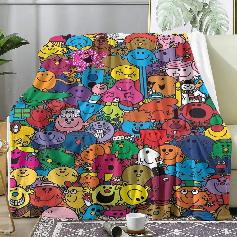 Mr M-Men Little M-Miss Throw Soft Flannel Throw Blanket, Lightweight Breathable Summer Nap Blanket For Home Travel Cozy Decor