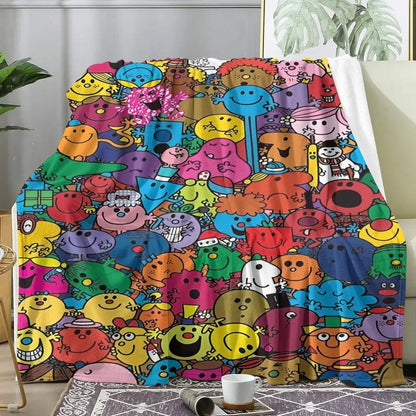 Mr M-Men Little M-Miss Throw Soft Flannel Throw Blanket, Lightweight Breathable Summer Nap Blanket For Home Travel Cozy Decor
