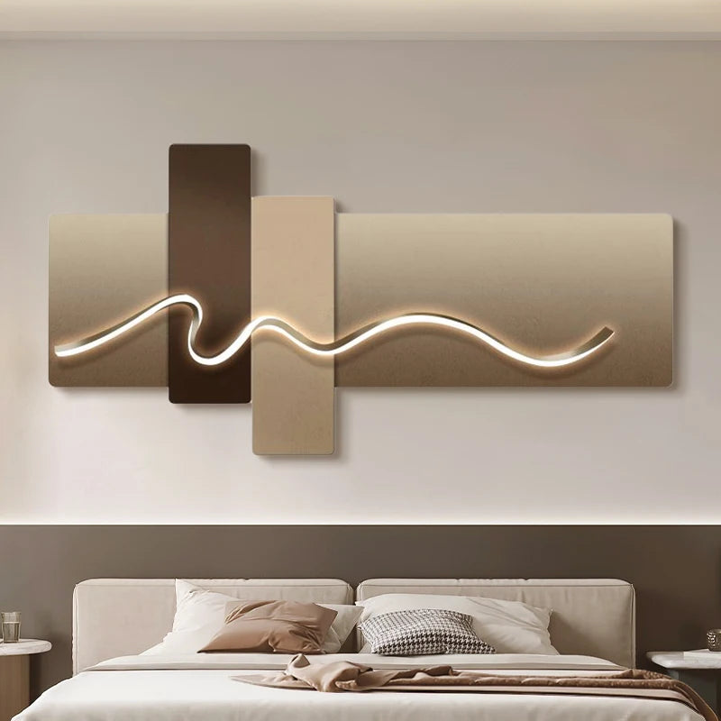 Main bedroom living room geometric office decor painting with lights luxury sofa TV background wall hanging picture bedroom beds
