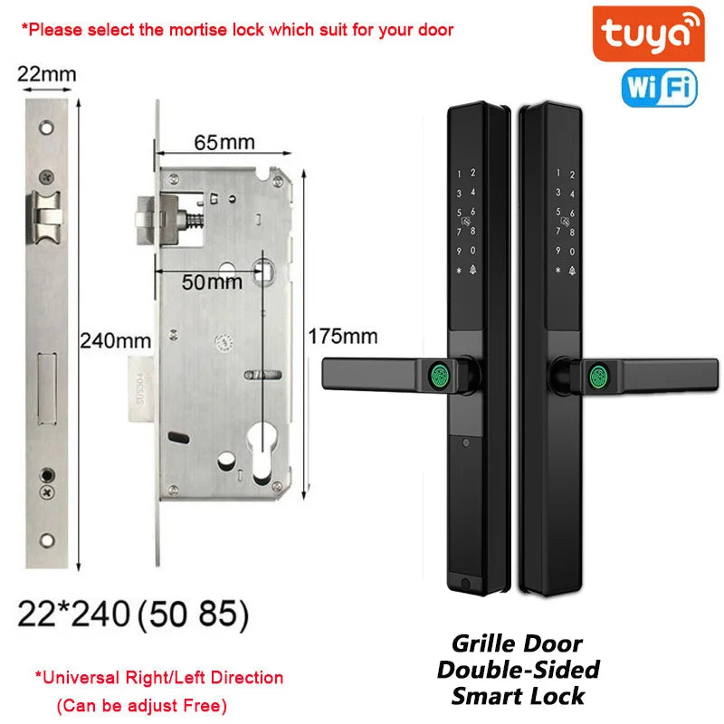 Double-Side Waterproof  Smart Door Lock Fingerprint Password Card Tuya App Bridge-Cut For Outdoor Pull Push Sliding Grille Door