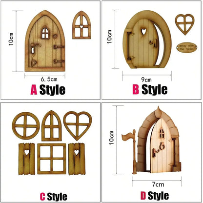 1 Pack Wooden Fairy Garden Door Blank Door Unfinished Elf Window Fairy House Door   Windows Ornaments Tree Statues for Tree Tr