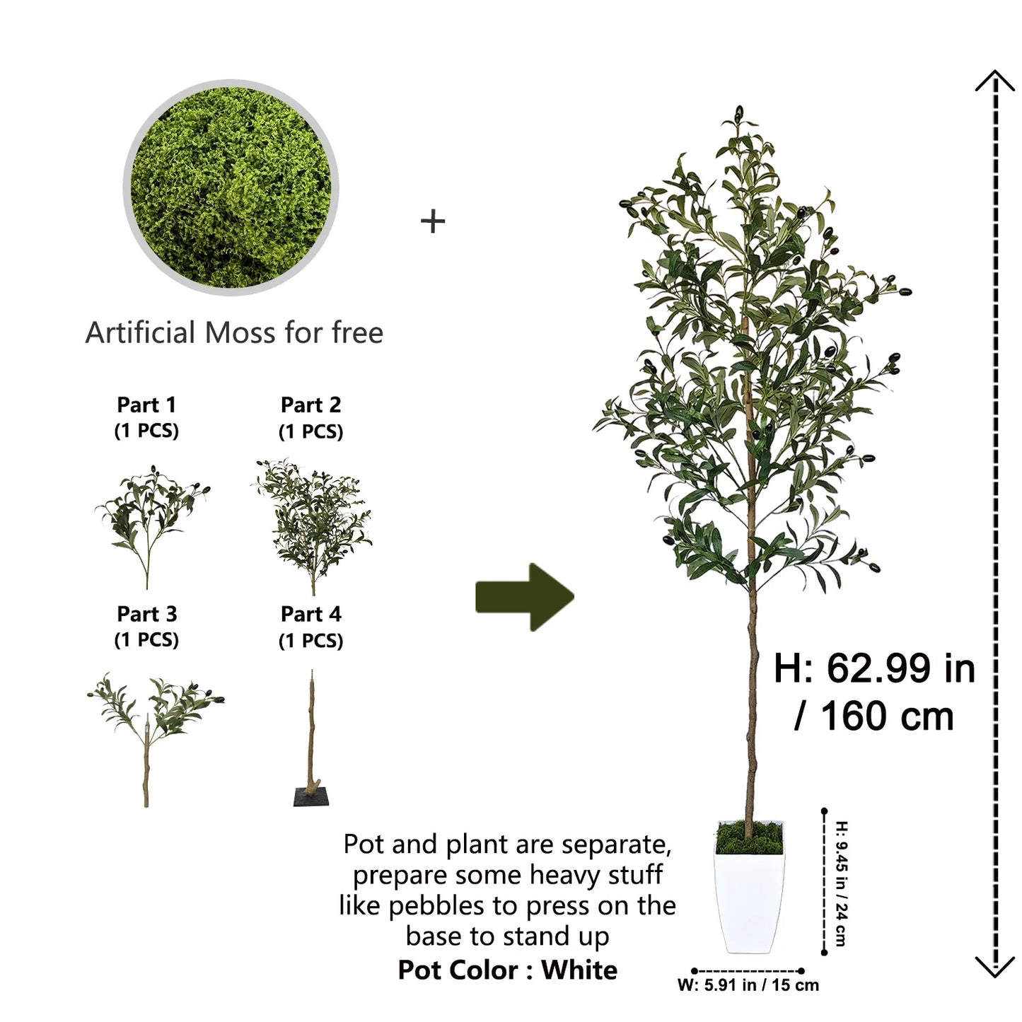 120-180cm Artificial Olive Tree Plant Indoor Outdoor Ornament Fake Plant for Home Garden Balcony Living Room Decoration