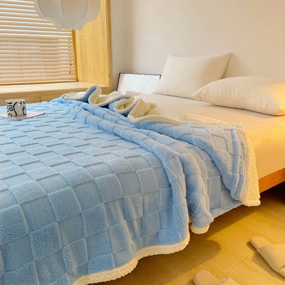 Home Thick Bed Blanket Double Sided Lamb Cashmere Fleece Plaid Blankets Winter Warm Throw Sofa Cover Newborn Wrap Kids Bedspread