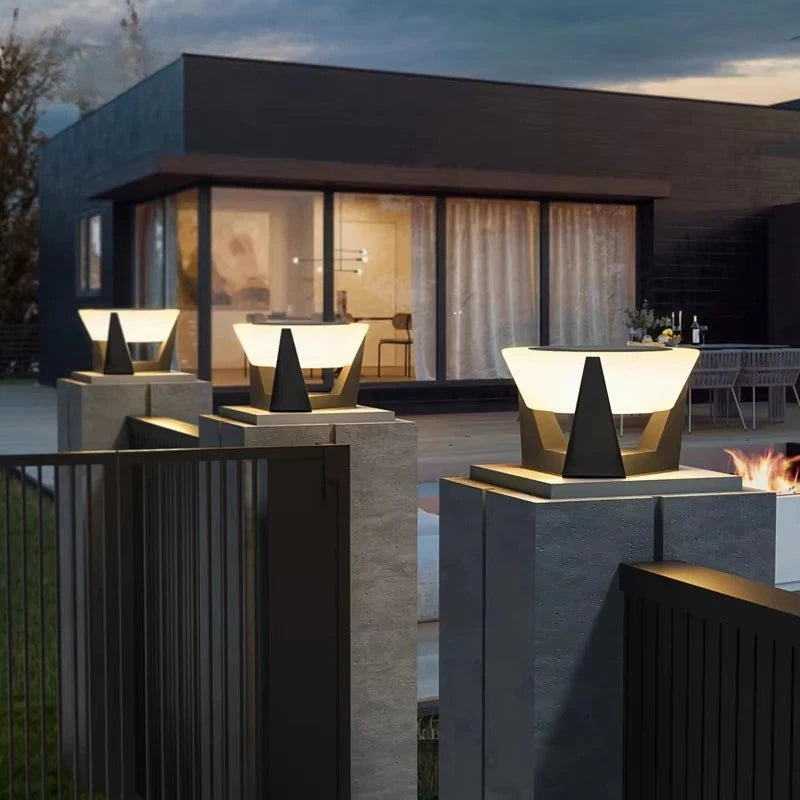 Solar Post Light Outdoor Column Pillar Light 3000K IP65 Garden Landscape Lighting for Patio Fence Cap Deck Flat Surface Fixtures
