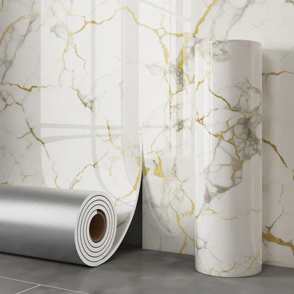 40cm Waterproof Thick Wallpaper, Marble-imitation Tile Self-adhesive Wall Decals, Easy Installation on Bathroom Living Room Wall