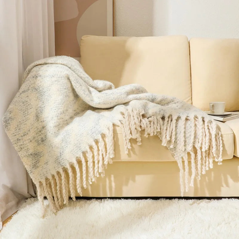 Ins Colorful Sofa Blanket with Tassels 130X190Cm Multifunctional Shawl Blankets for Office Soft Bed End Towel of Homestay Hotel