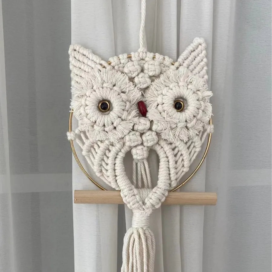 Owl Macrame Wall Hanging, Bohemian Hand Woven Boho Tapestry Owl Macrame Wall Art Decor for Living Room Office Bedroom Home Decor