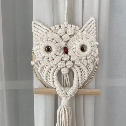 Owl Macrame Wall Hanging, Bohemian Hand Woven Boho Tapestry Owl Macrame Wall Art Decor for Living Room Office Bedroom Home Decor