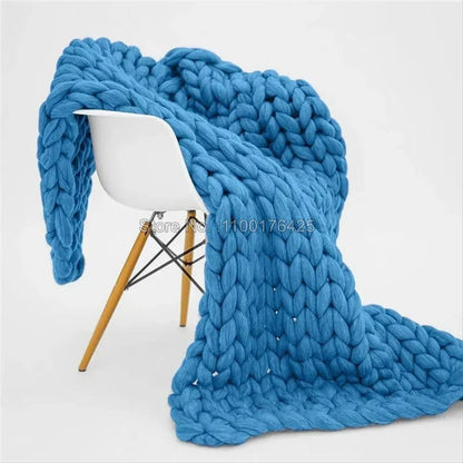 Grey Soft Knitted Blanket Winter Thick Sofa Throw Large Yarn Roving Blanket Chunky Handmade Weight Blankets Nordic Home Decor