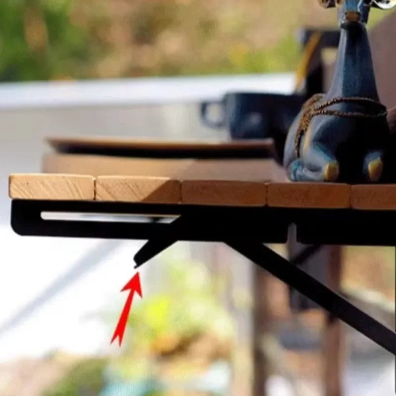 Metal Tube Fixation Plastic Imitation Wood Outdoor Tables Modern Simple Balcony Hanging Table Railing Folding Outdoor Furniture