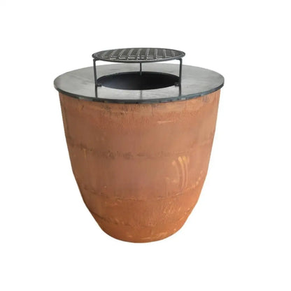 Deep Egg Shape Wood Fire Brazier With Cooking Plancha Modern Outdoor Garden BBQ Grill Corten Steel Backyard Fire Pit