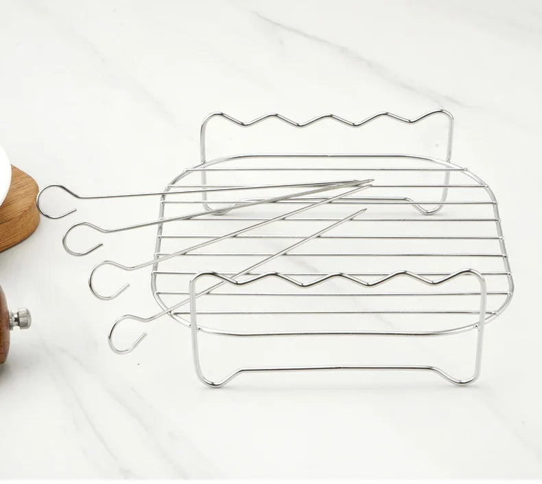 Outdoor grill set with skewers square air fryer grill steamer stainless steel barbecue bracket