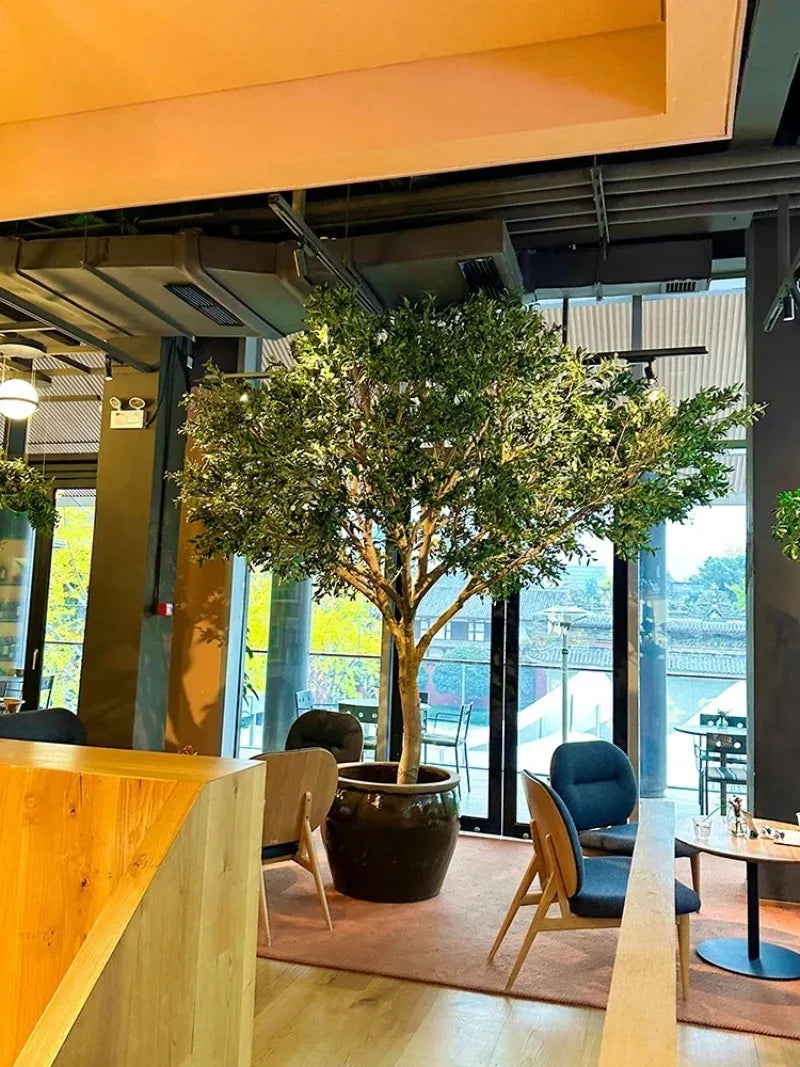Artificial olive tree, large floor-to-ceiling bionic green plant, indoor and outdoor landscape decoration，Without a planter