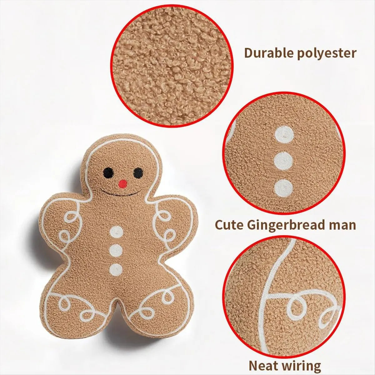 *ABDH Gingerbread Man Throw Pillow, Christmas Decorative Plush Pillow for Home & Bed, Festive Holiday Cushion